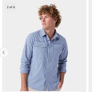 Stio Eddy Long Sleeve Shirt Mens Blue Check Hiking Outdoors Camping REI New NWT